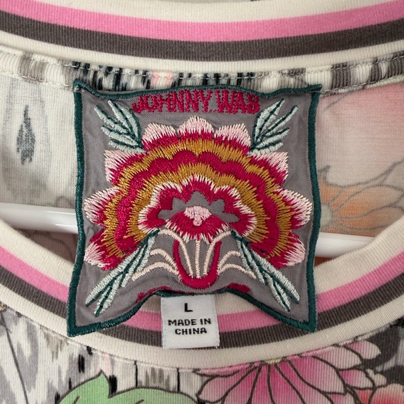 Johnny Was Janie Favorite Short Sleeve Crew Neck Swing Tee Azzie Flower Large - Picture 6 of 10